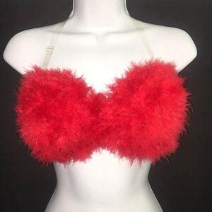 Classic Red Feather Fluffy Strapless Bra Rave EDC Costume New All Sizes